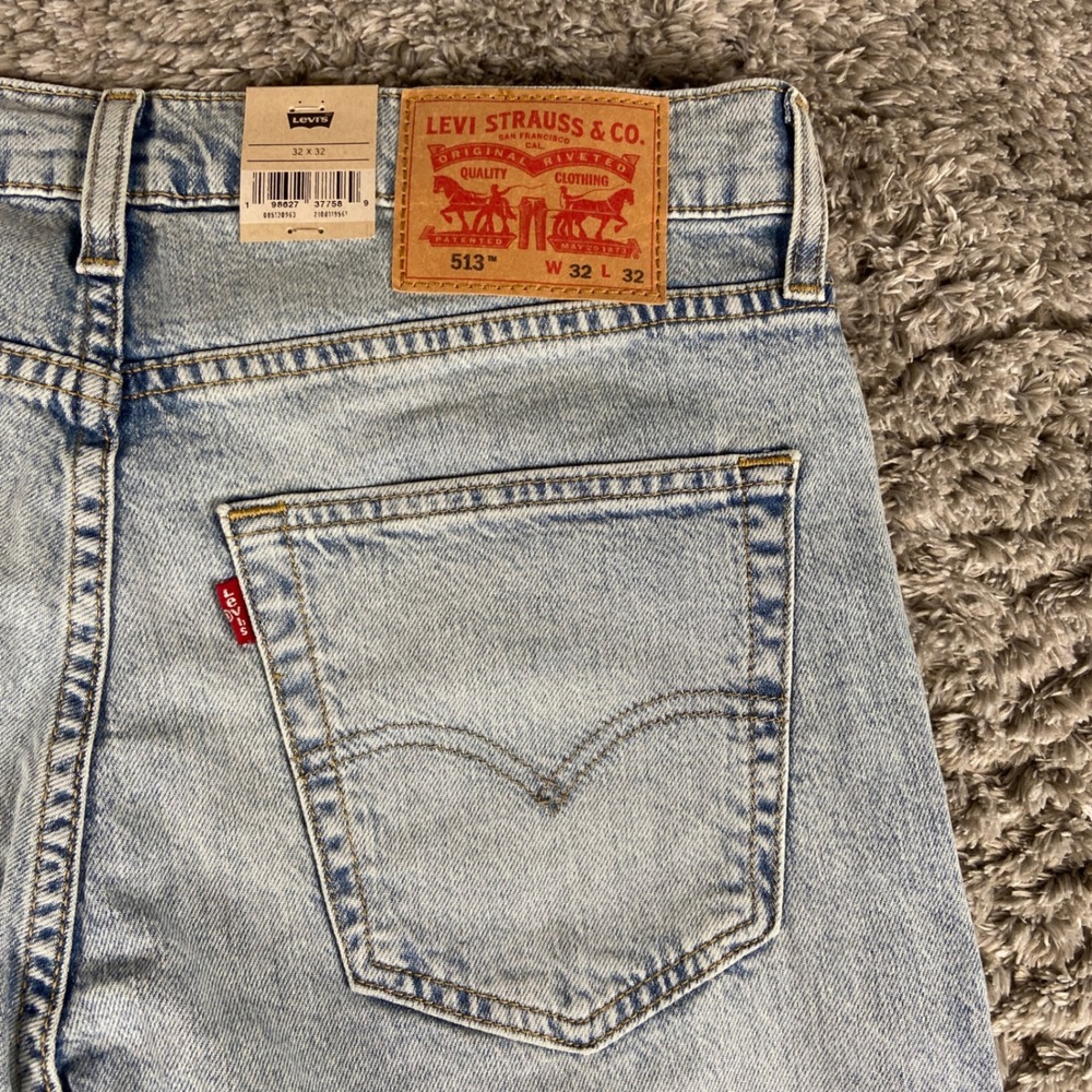 Levi's 513 Slim Straight Jeans Men 32x32 Blue Denim Light Wash Stretch Brand New